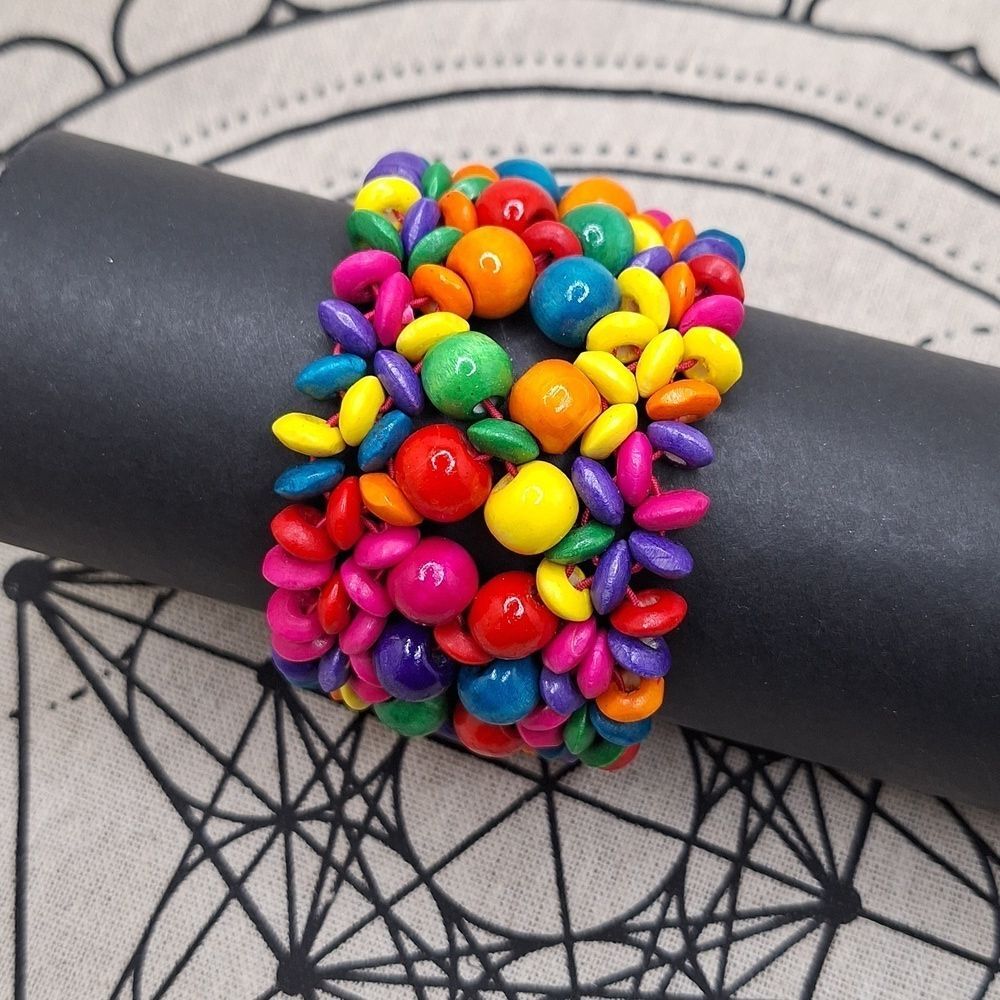 Candy Color bracelet rainbow wood beaded bracelet statement jewelry